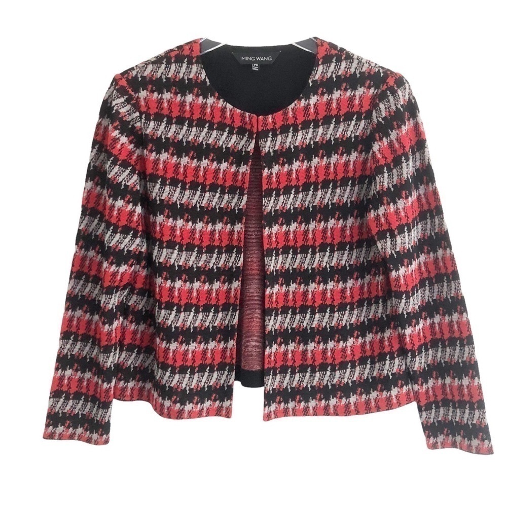 Ming Wang Knit Cardigan Red Black White Small